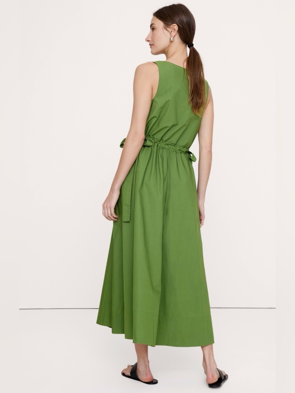 NWOT-Banana Republic Green Twisted Shoulder Poplin Maxi Dress, Extra Small Petit - Picture 2 of 10